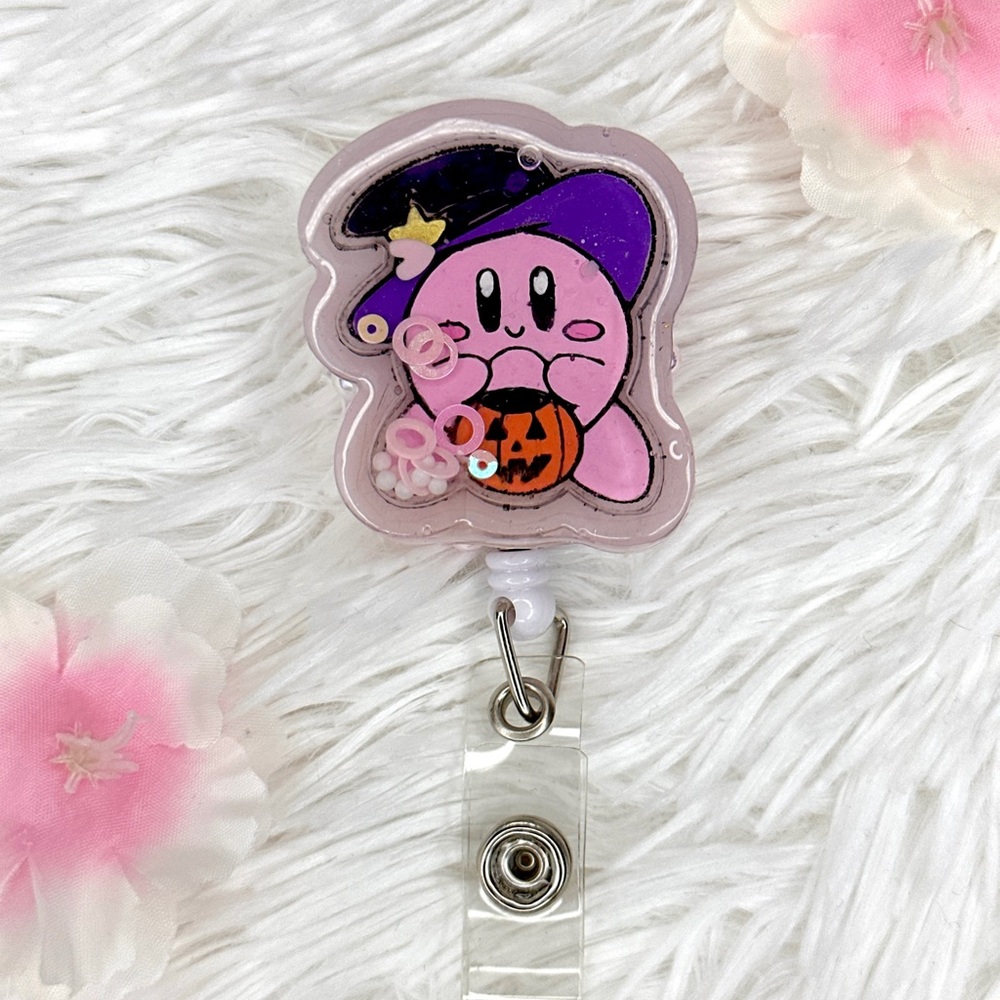 Kirby Badge Reel Handmade - Shaker Resin Badge Reel